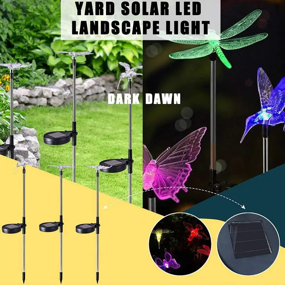 Solar Gartenlampe mit Buntkolibri, Schmetterling und Libelle – Wetterfestes, Umweltfreundliches Design für Charmante Außenbeleuchtung 5