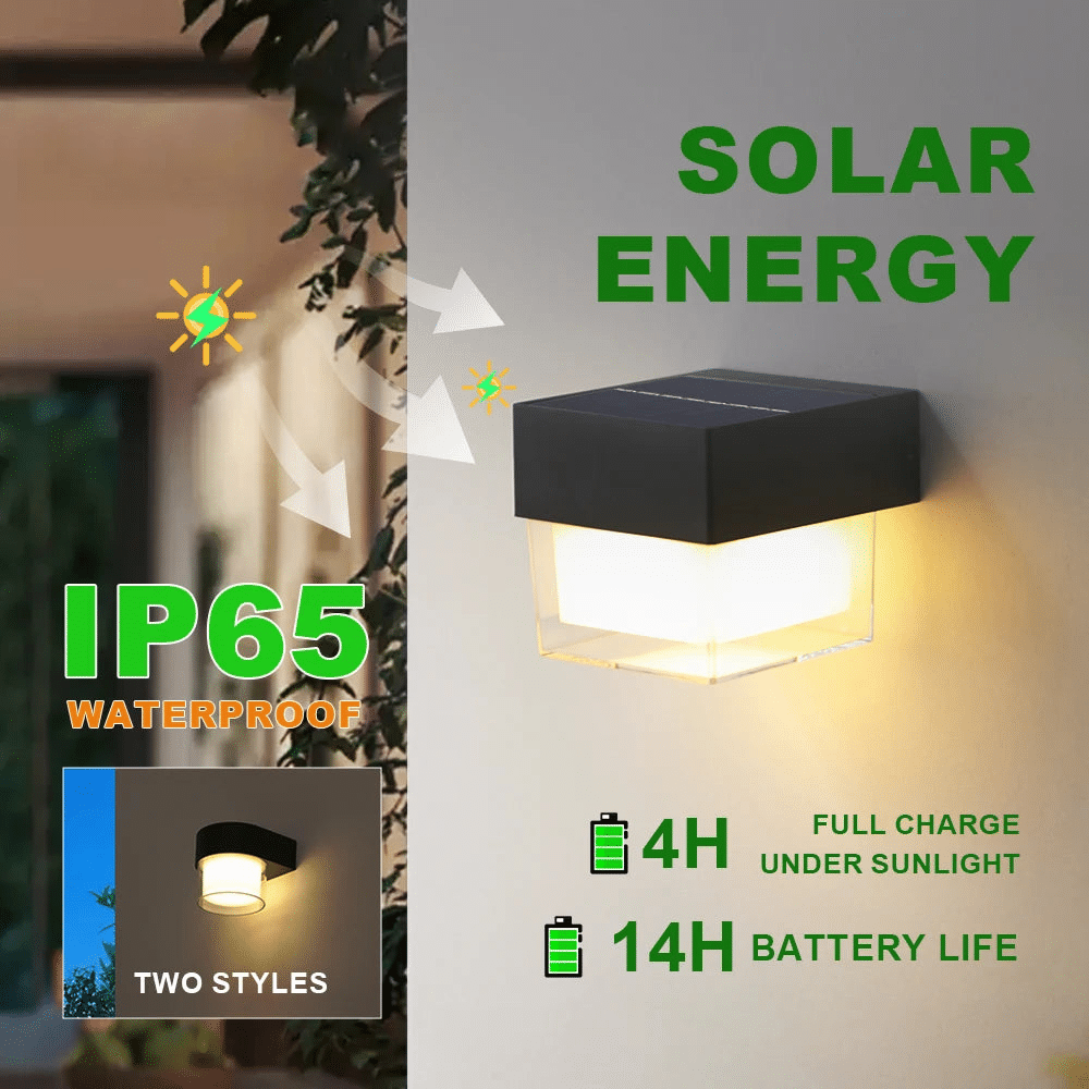 Solar Wandleuchte für Außenbereich – Wasserdicht, Energieeffizient, Modernes Design, IP65, 4W LED Beleuchtung 0