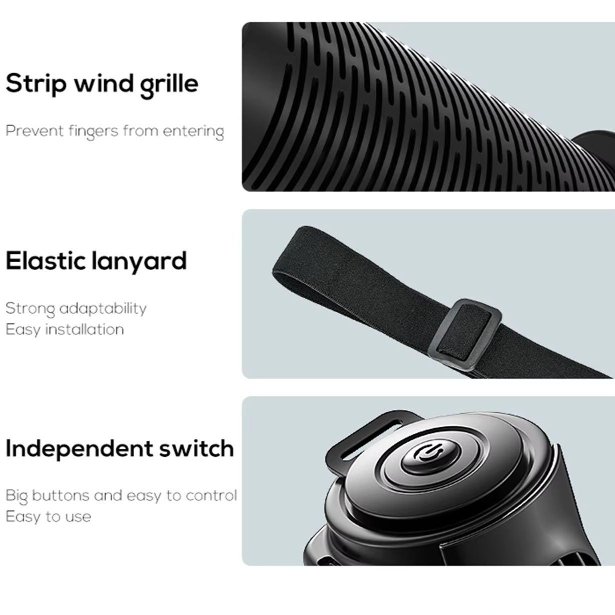 Tragbarer USB-Autositzventilator mit verstellbarem Kopfstützengurt 8