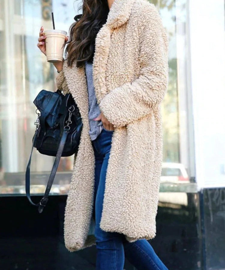 Trendiger warmer langer Teddymantel für Damen - Isla 1