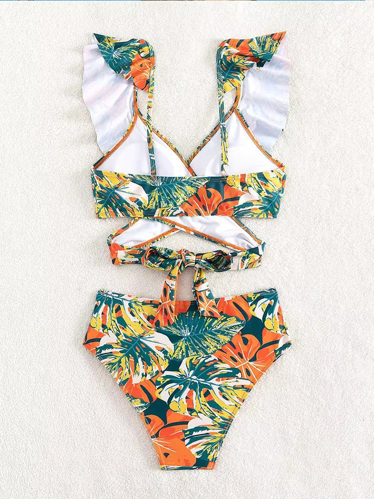 Tropischer Bikini -Bikini -Set mit fröhlicher Druck 4