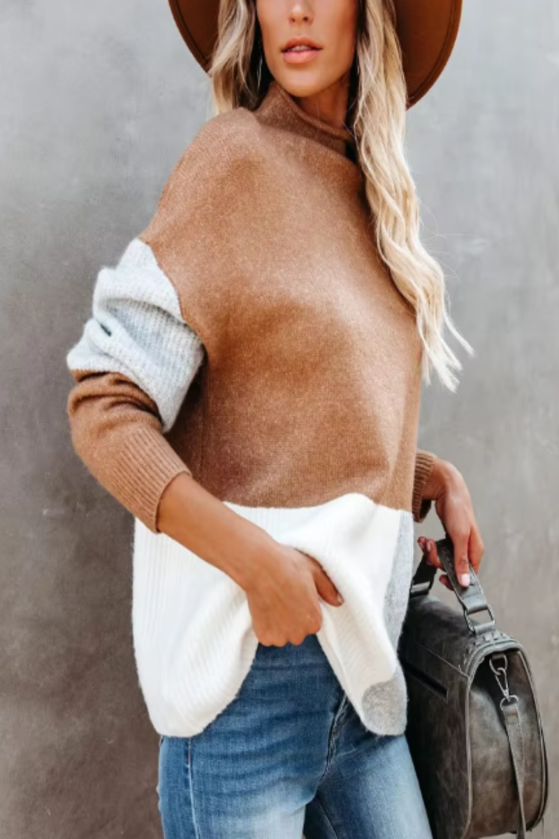 Donna | Warmer Pullover mit trendigem Farbblock-Muster für Damen