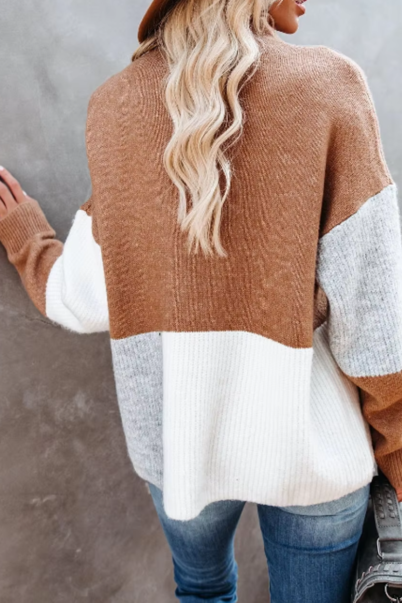 Donna | Warmer Pullover mit trendigem Farbblock-Muster für Damen