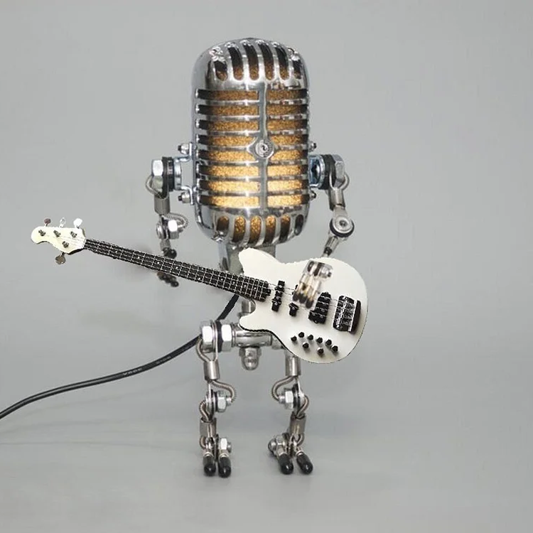 Vintage -Metallmikrofonroboter mit Gitarrenlampe 8