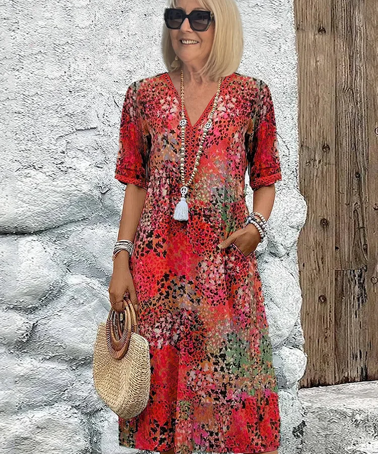 Weiches Damenkleid Mit V Ausschnitt | Midi 0