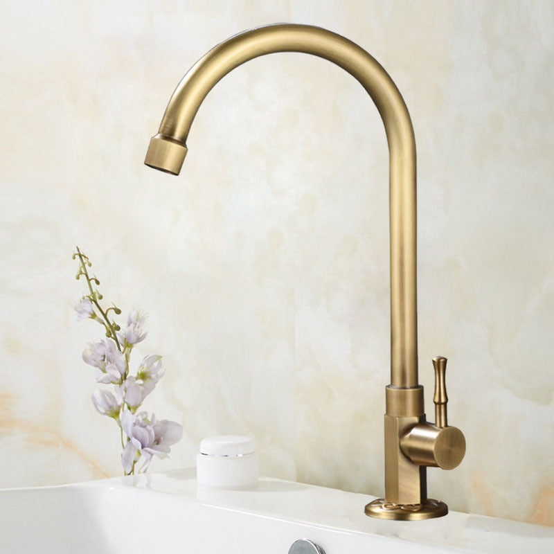 Klassischer Messingküchenarmatur - Nur kaltes Wasser, Schwanenhals -Design, Bronze gebürstete Finish