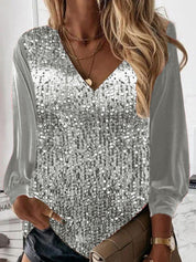 Pia | Glitzernde V-Ausschnitt Bluse mit Pailletten für Damen