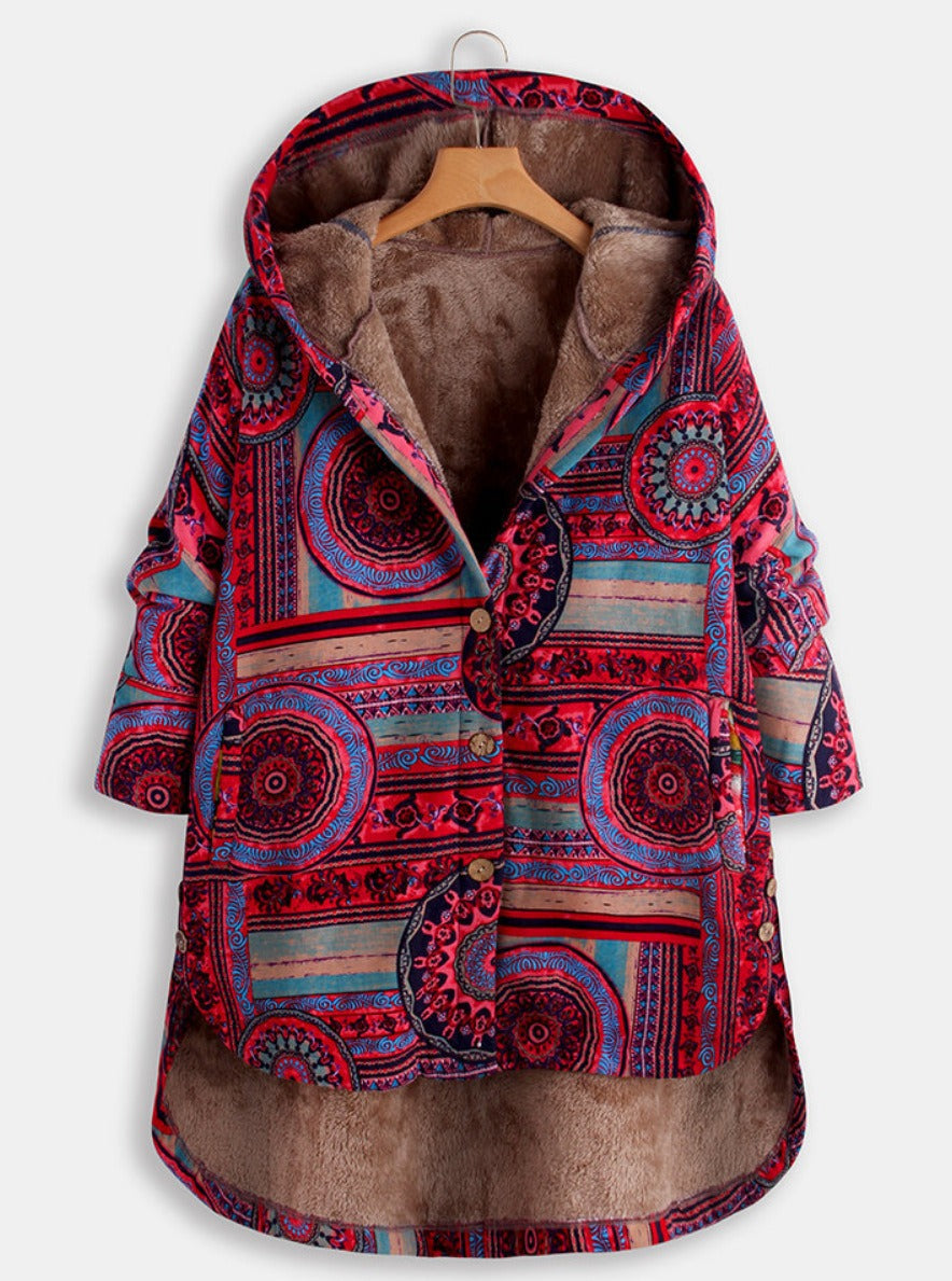 Evaan | Boho Patchwork Kapuzenjacke mit Warmer Fütterung für Damen