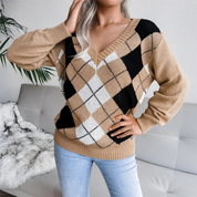 Opal | Gemütlicher V-Ausschnitt Argyle Strickpullover
