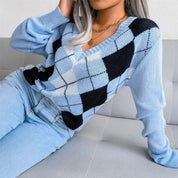Opal | Gemütlicher V-Ausschnitt Argyle Strickpullover