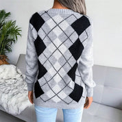 Opal | Gemütlicher V-Ausschnitt Argyle Strickpullover