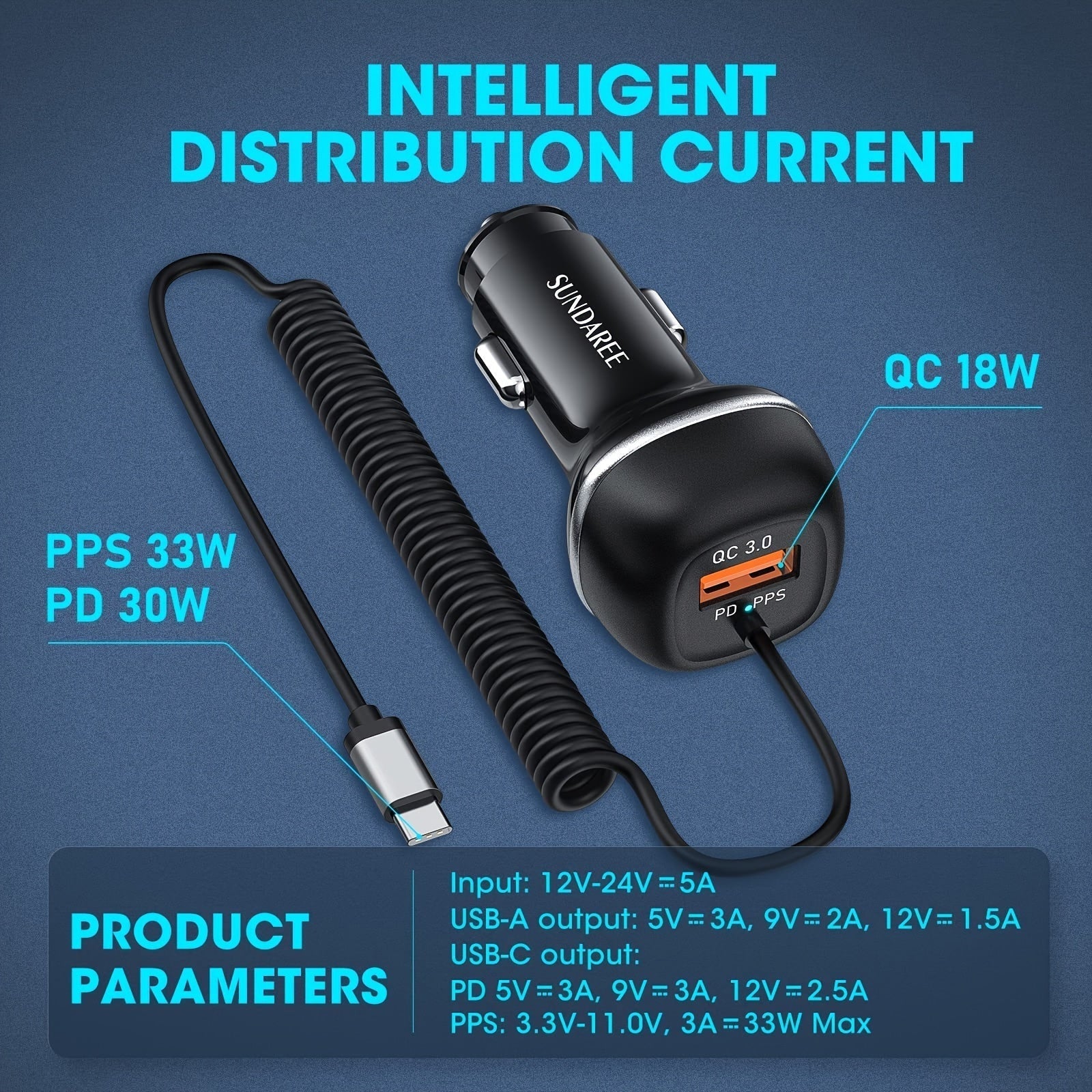 Schnelles USB-C-CAR-Ladegerät mit 51-W-Strom, 3 Ports und QC 3.0-Technologie für mehrere Geräteladungen-4
