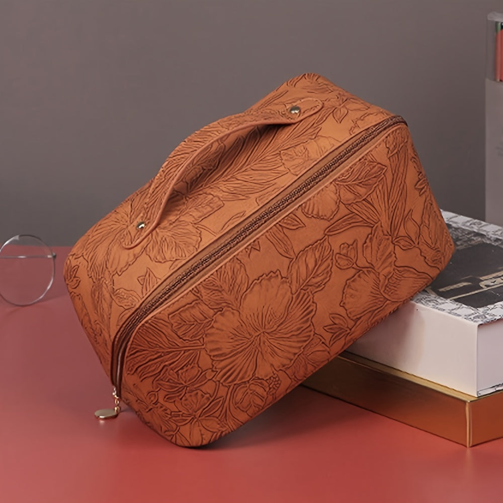 Camila | Floral geprägte und geräumige Aufbewahrungskosmetiktasche