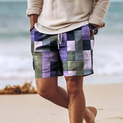 Herren -Patchwork -Shorts - Knielänge - elastische Taille mit Kordelkordel - leicht und atmungsaktiv-4