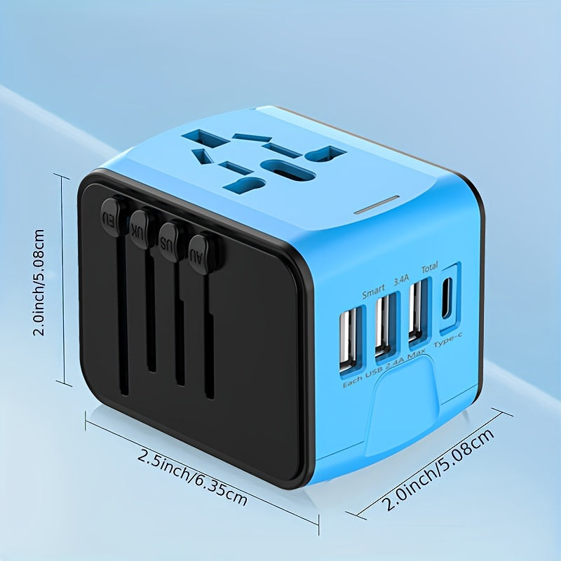 Universeller Reiseadapter mit 4 USB-Anschlüssen und Typ-C-Globale Kompatibilität, schnelle Ladesicherheitsfunktionen-4