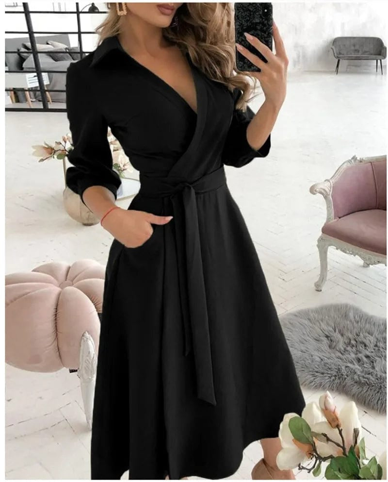Ysabella | Schickes Midi-Kleid mit Gürtel - Ideal für Abendliche Eleganz