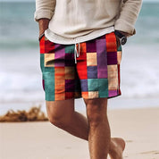  Herren -Patchwork -Shorts - Knielänge - elastische Taille mit Kordelkordel - leicht und atmungsaktiv-2
