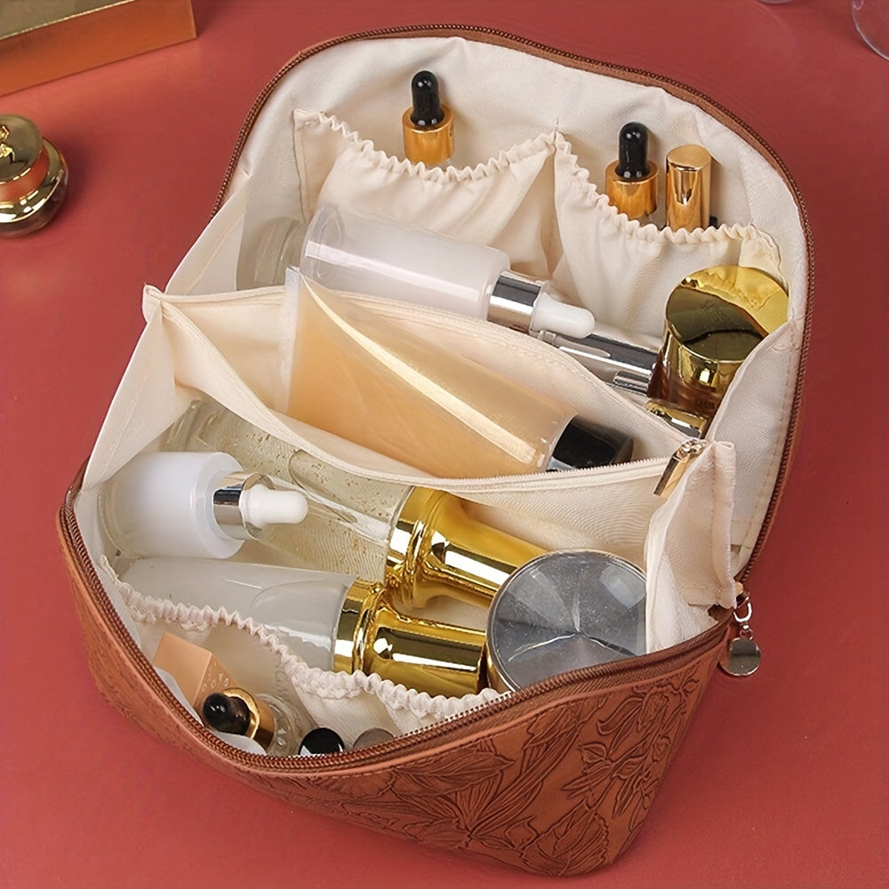 Camila | Floral geprägte und geräumige Aufbewahrungskosmetiktasche