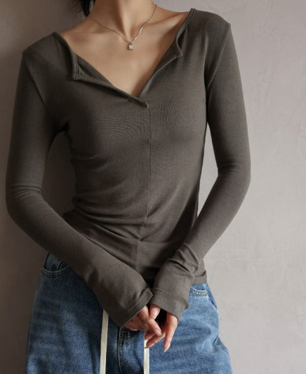 Emily | Lässiges Damenshirt mit Reißverschluss und Rundhalsausschnitt