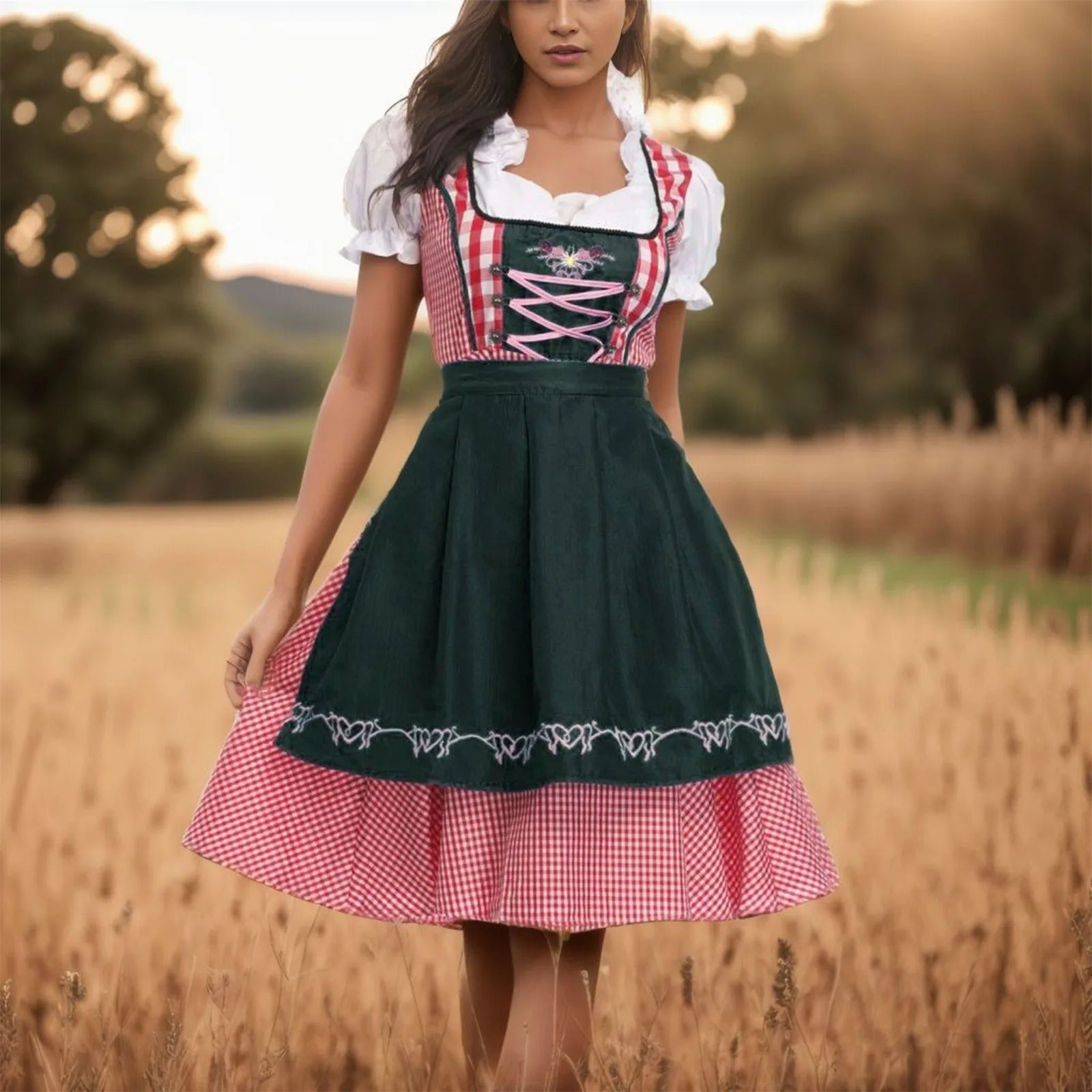 JANE | Oktoberfest Retro Karo Dirndl Kleid